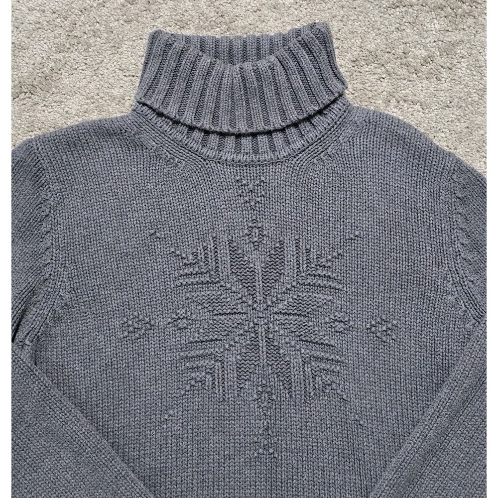 Ralph Lauren Turtleneck Chunky Knit Sweater Womens M Petite Monochrome Snowflake - Picture 3 of 13